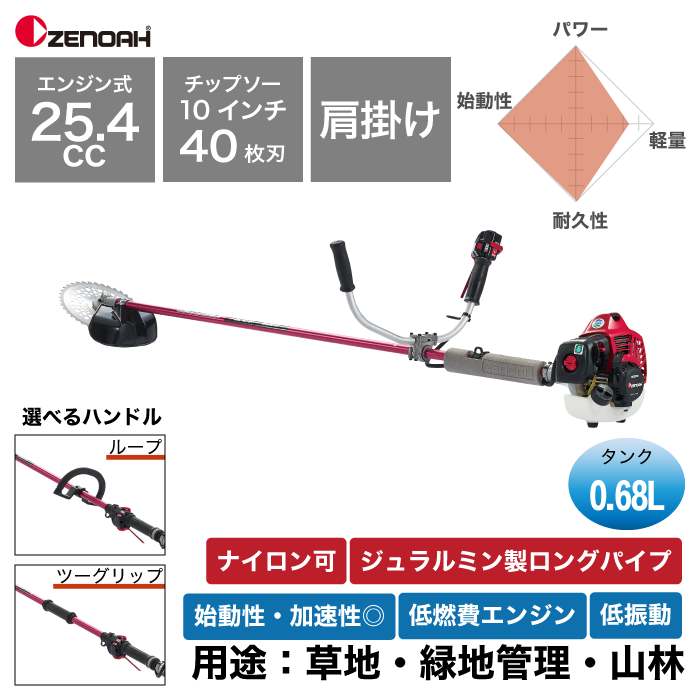 ゼノア 肩掛式刈払機 BCZ275G-L-DC 20cmロング ループハンドル ツーグリップ 両手ハンドル